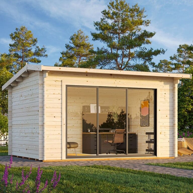 Palmako Ines 3.9m x 3m Log Cabin Garden Office Sliding Doors (44mm)