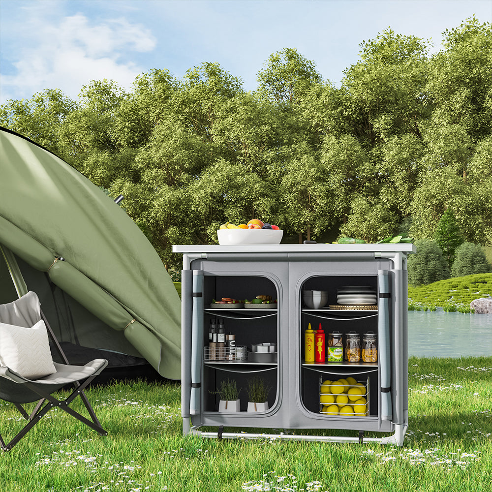Camping Outdoor Kitchen with 4 Adjustable Feet and 6 Layers