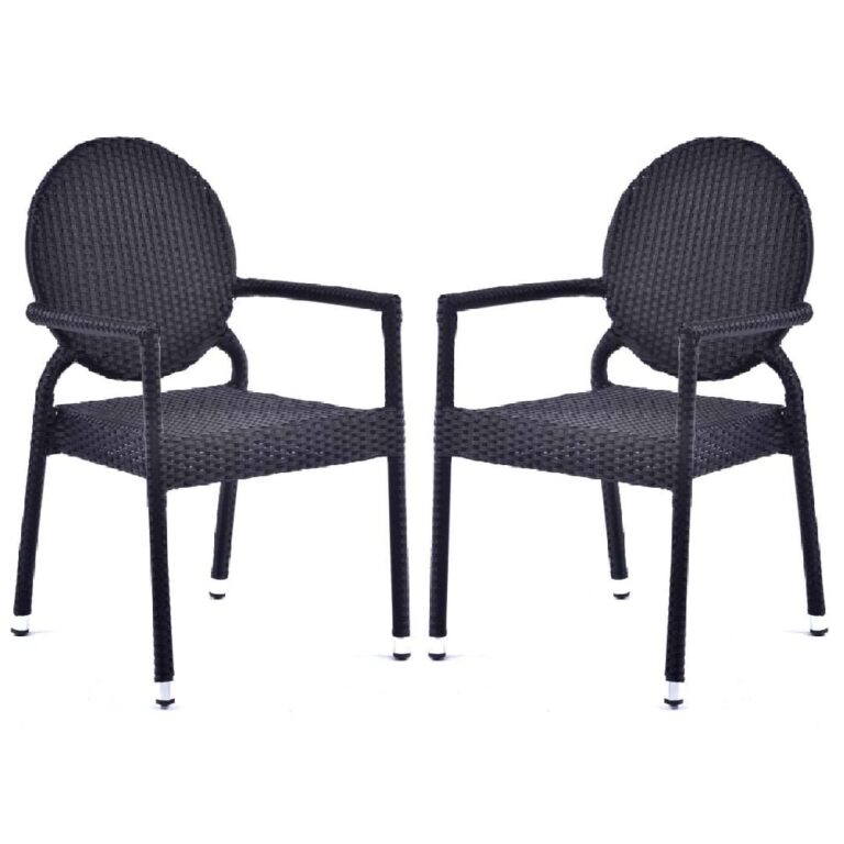 Arlo Black Rattan Stacking Arm Chairs In Pair