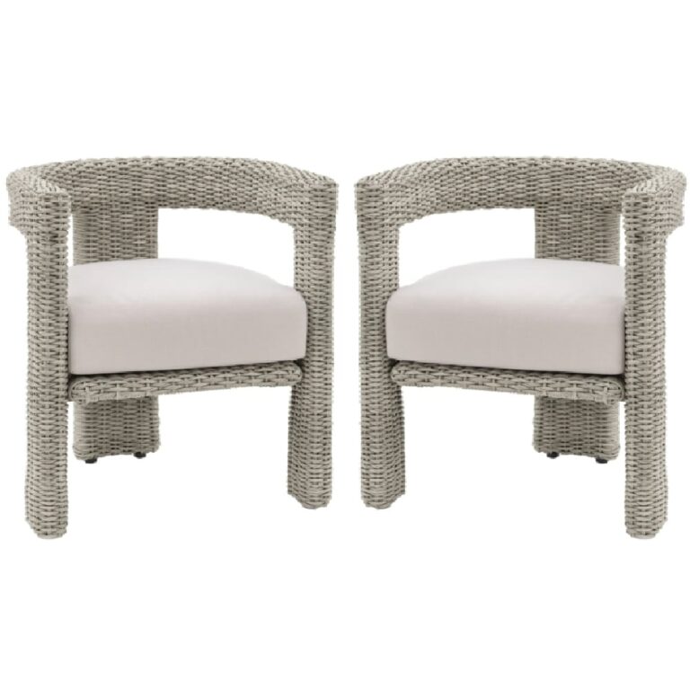 Hewitt Outdoor Grey Rattan Dining Chairs With Cushion In Pair