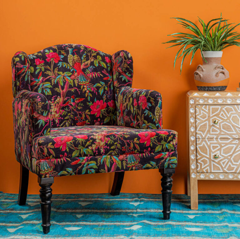 Black Bird Of Paradise Velvet Armchair, Black