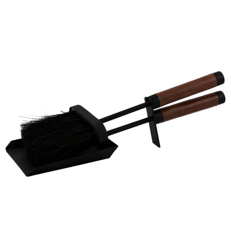 Fireside Dustpan And Brush Set With Leather Handle, Black