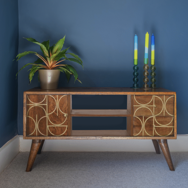 Gold Inlay Wood Media Unit, Gold