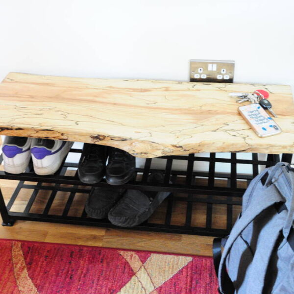 Handcrafted Spalted Beech Shoe Rack, Brown