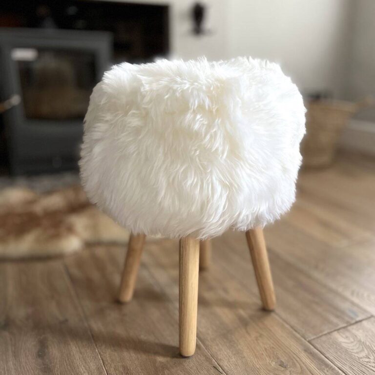 Ivory Sheepskin Stool, White