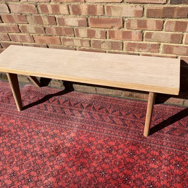 Modern Laminated Birchwood Bench With Tapered Legs, Brown