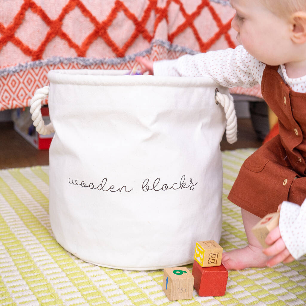 Personalised Canvas Toy Trug, Grey/Natural