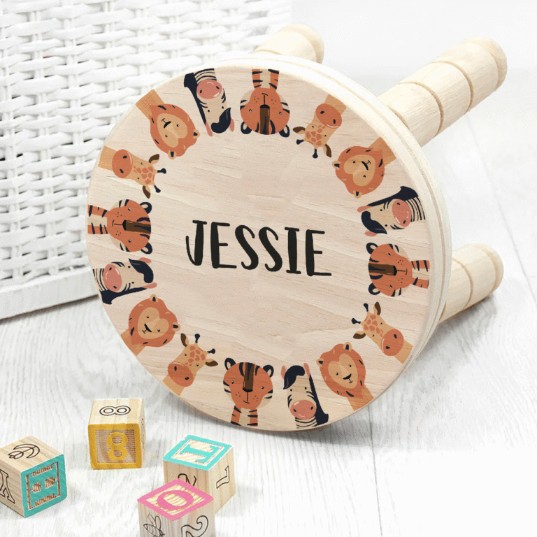 Personalised Childs Safari Name Wooden Stool