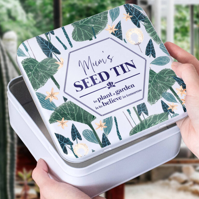 Personalised Garden Seed Tin For Mum, Multi-Coloured/White