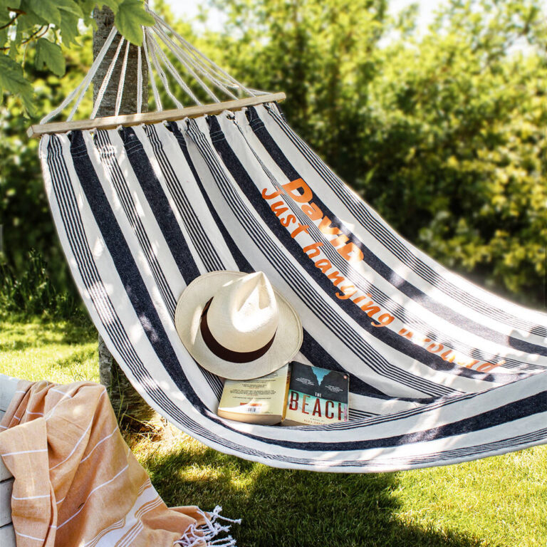 Personalised Navy Striped Hammock, Blue/White
