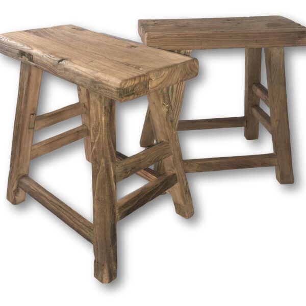 Reclaimed Elm Double Strut Stool, Brown