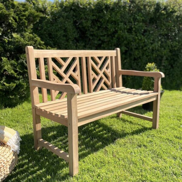 Teak Wooden Bench Two Seater, Natural