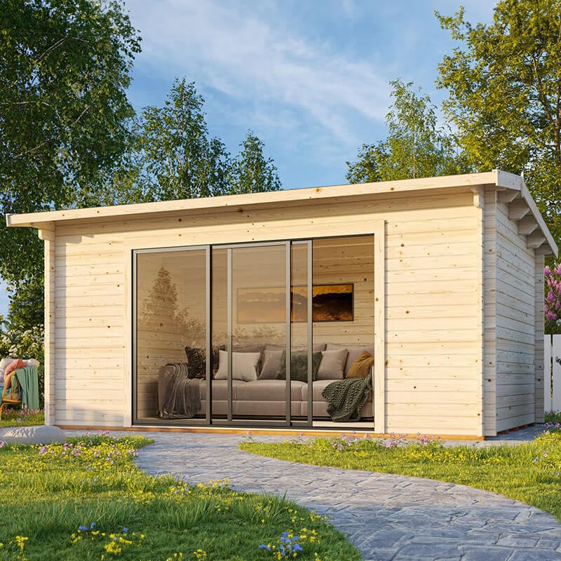 Palmako Ines 4.8m x 3m Double Glazed Log Cabin Garden Office Sliding Doors Plus (44mm)