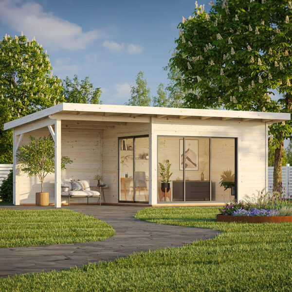 Palmako Andrea 3.9m x 3m Contemporary Log Cabin with Gazebo Sliding Doors (44mm)