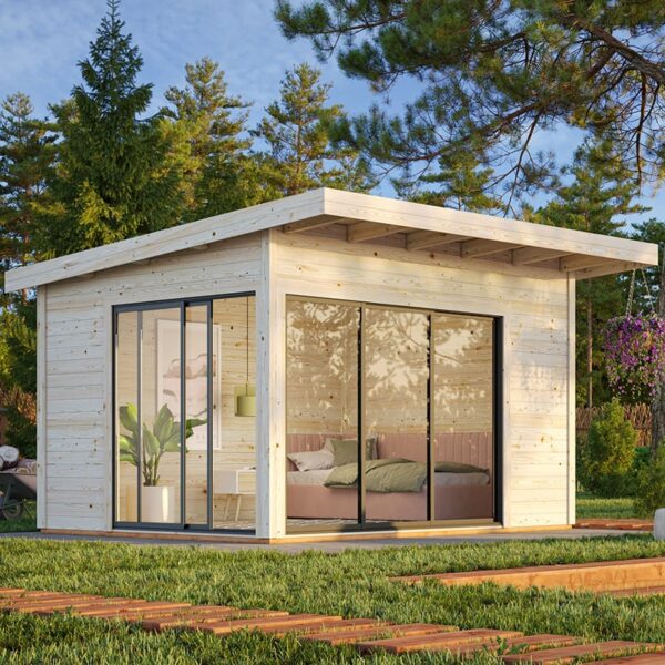Palmako Andrea 3.9m x 3m Contemporary Log Cabin Sliding Doors (44mm)
