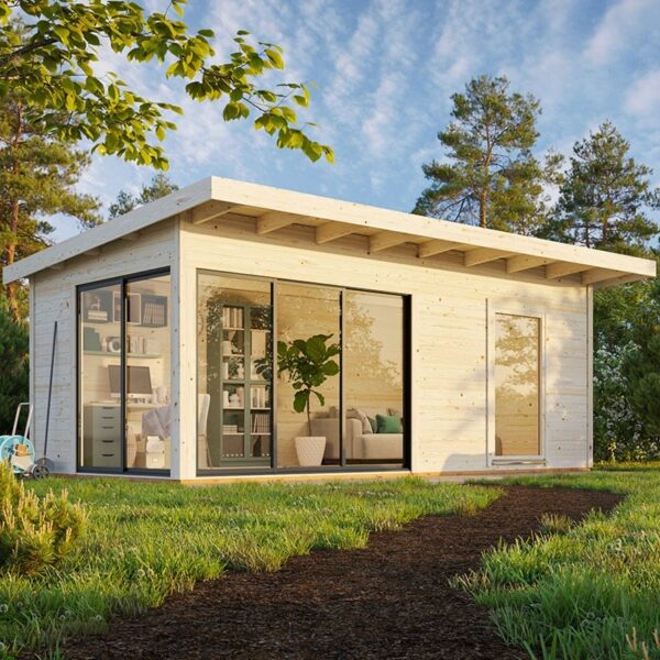 Palmako Andrea 5.95m x 3m Double Glazed Contemporary Log Cabin Sliding Doors Plus (44mm)