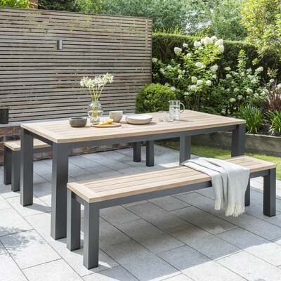 Kettler Elba Signature Teak And Aluminium Rectangular Bench Set 2.2m x 1m