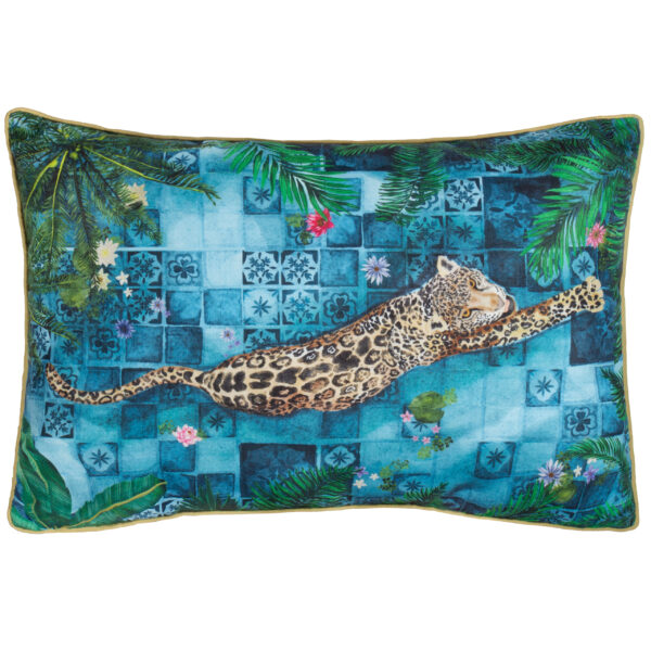 Paoletti Majorelle Leopard Moroccan Piped Outdoor Cushion Cover - Blue - Size 40 cm x 60 cm