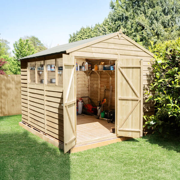 10' x 8' Forest 4Life 25yr Guarantee Overlap Pressure Treated Double Door Apex Wooden Shed (3.01m x 2.61m)