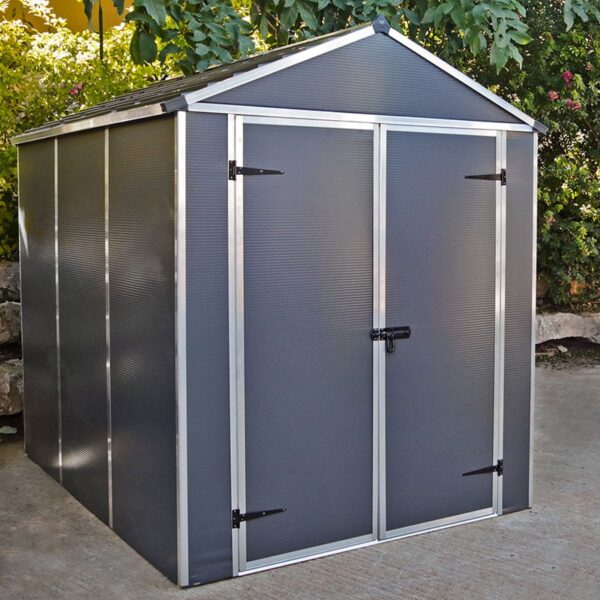 6' x 8' Palram Canopia Rubicon Multi-Wall Premium Dark Grey Plastic Shed (1.85m x 2.28m) â includes free shelf
