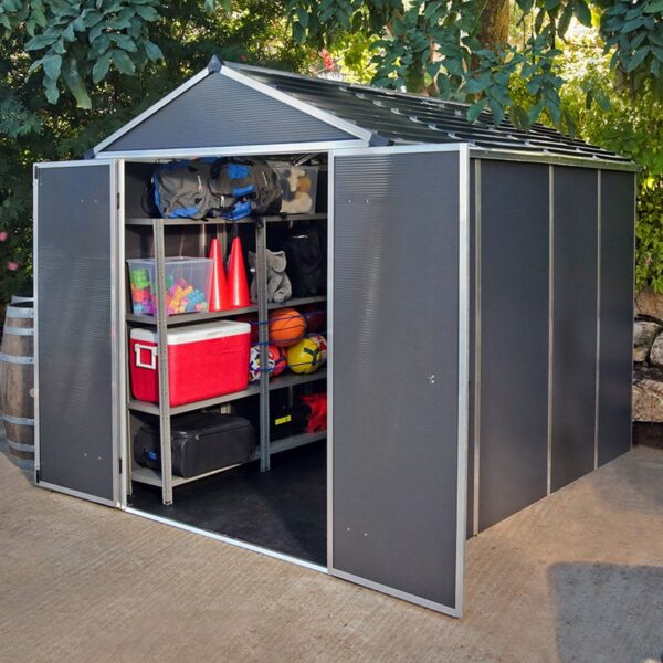 6' x 10' Palram Canopia Rubicon Multi-Wall Premium Dark Grey Plastic Shed (1.85m x 3.00m) â includes free shelf