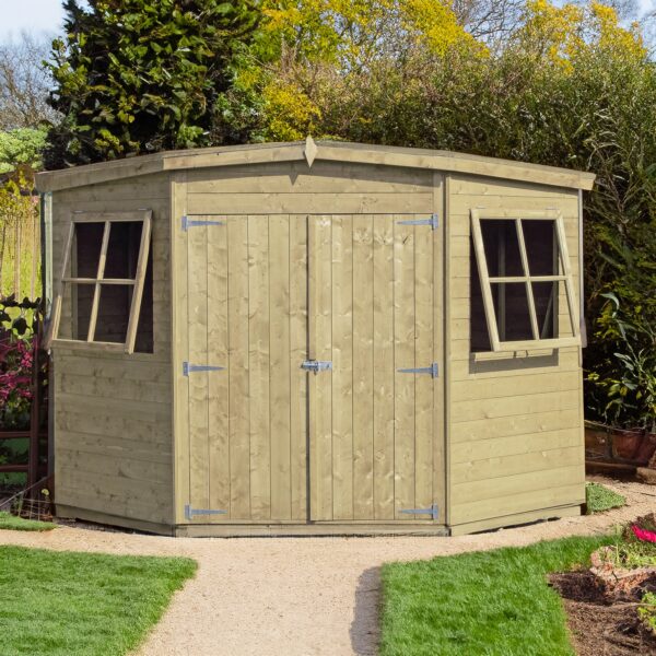 Corner 6' 5" x 6' 8" Flat Shed - Premium Pressure Treated Shiplap