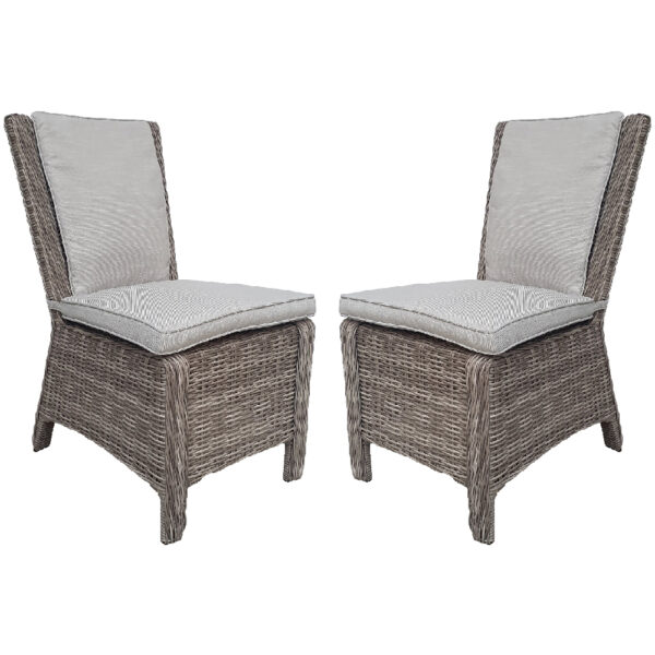 Abobo Grey Rattan Dining Chairs With Cushions In Pair