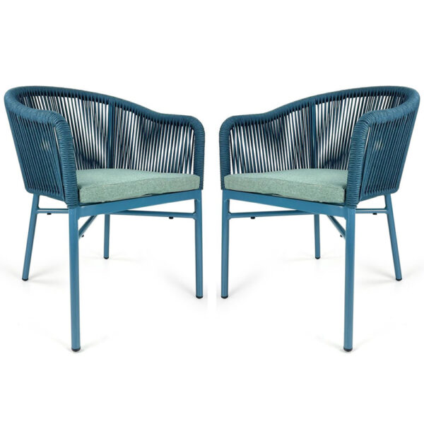 Faris Garden Blue Rattan Armchair With Cushion in Pair