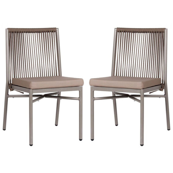 Faris Garden Taupe Rattan Sidechair With Cushion in Pair