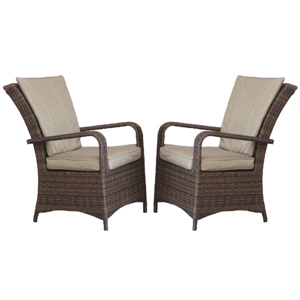 Fetsa Brown Rattan Garden Dining Chairs With Cushion In Pair