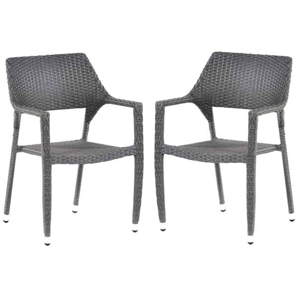 Onyx Grey Outdoor Rattan Armchair In Pair