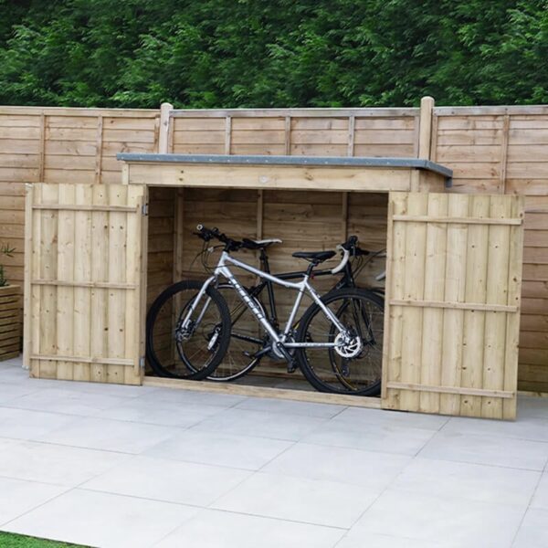 6'5 x 2'10 Bike Shed â Forest Pressure Treated Double Door Pent Bike Store (No Floor)
