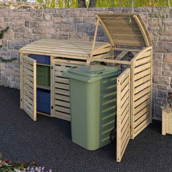 Sandiacre Outdoor Wooden Double Bin Storage Cabinet with Box Store in Natural
