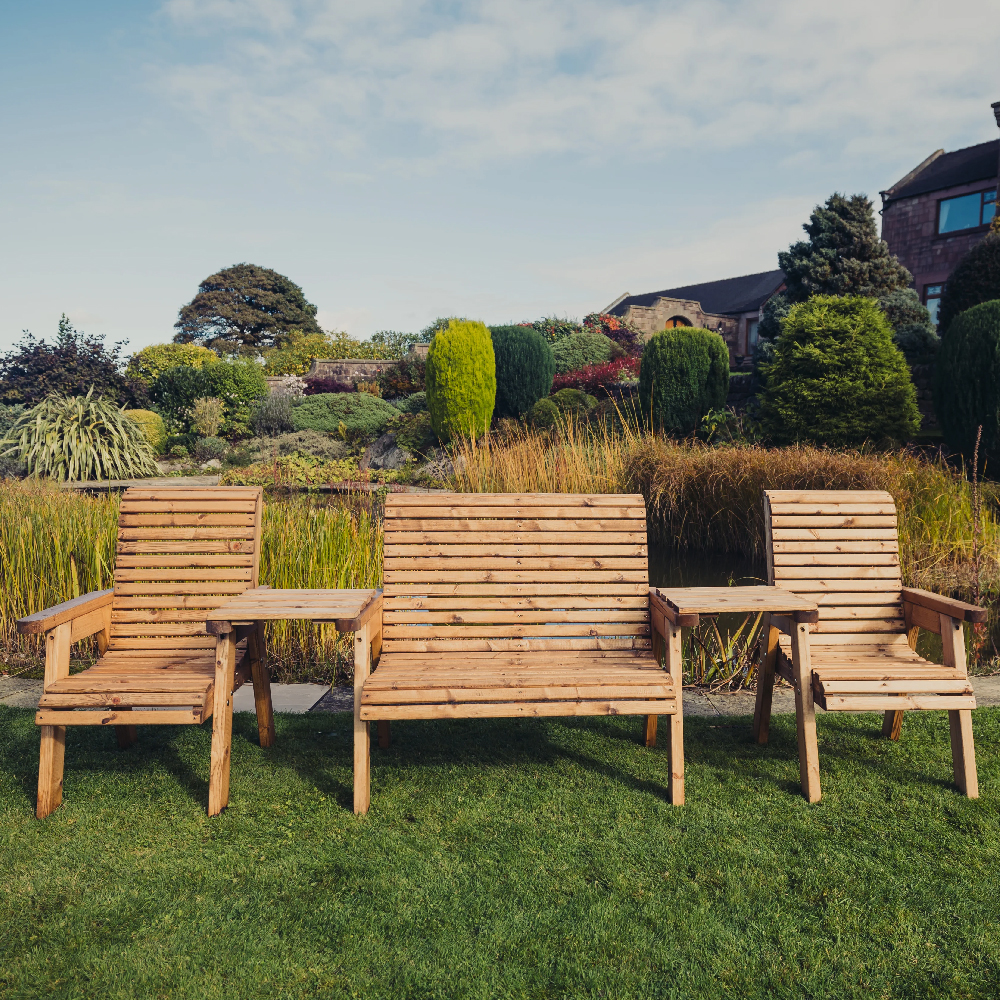 Vail Wooden Garden Straight 4 Seater Seating Set In Natural
