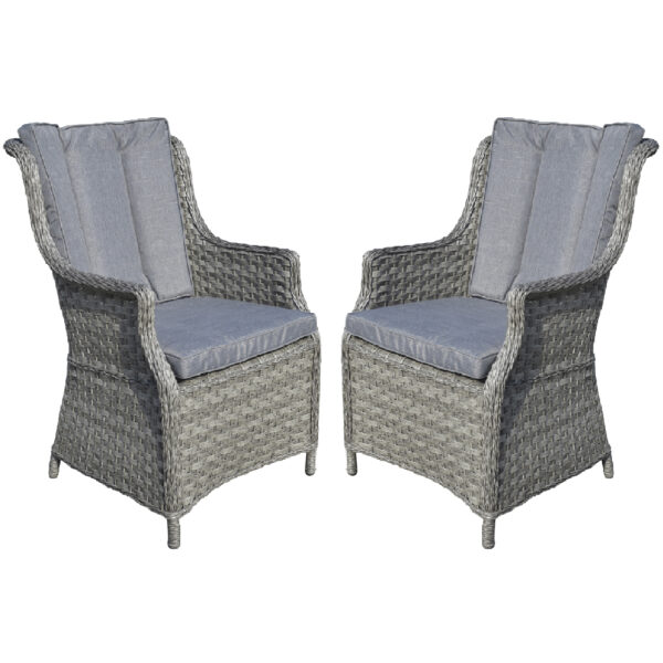 Vernal Grey Rattan Garden Dining Chairs With Cushion In Pair