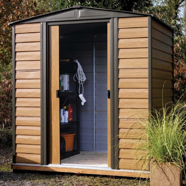 Watten Metal Garden Shed Without Assembly In Oak And Black 6x5