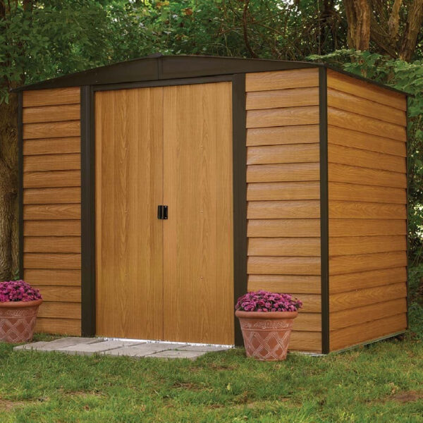 Watten Metal Garden Shed In Oak And Black 8x6